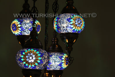 5-BALL SULTAN MOSAIC CHANDELIER (MEDIUM GLOBES) - TurkishLights.NET