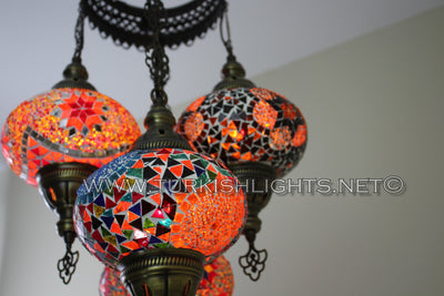 5-BALL SULTAN MOSAIC CHANDELIER (LARGE GLOBES) - TurkishLights.NET