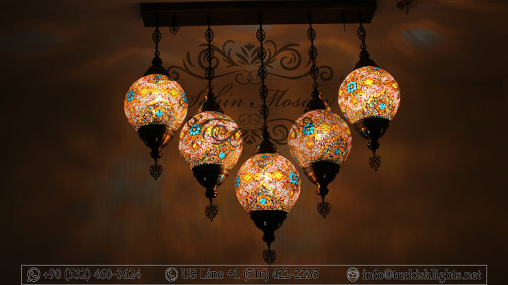 Kitchen Island Pendant With 5 (20 cm ) Globes, ID: 111 - TurkishLights.NET