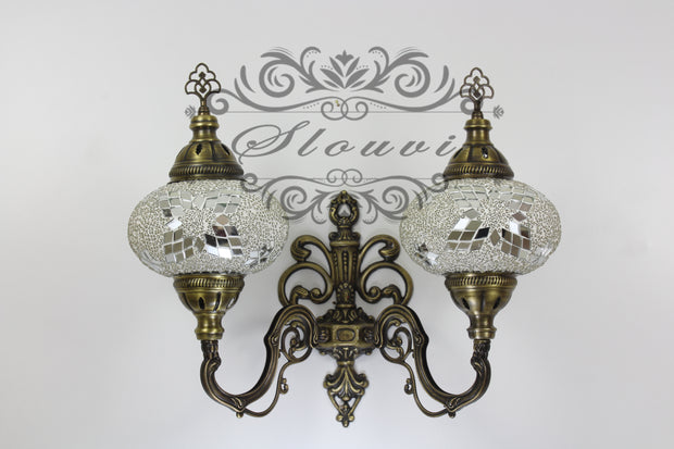 Turkish Mosaic Double Wall Sconce, With Large Globes, Upward - TurkishLights.NET