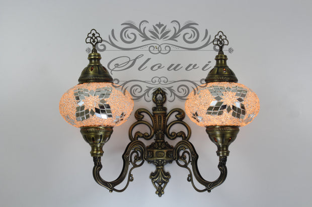 Turkish Mosaic Double Wall Sconce, With Large Globes, Upward - TurkishLights.NET