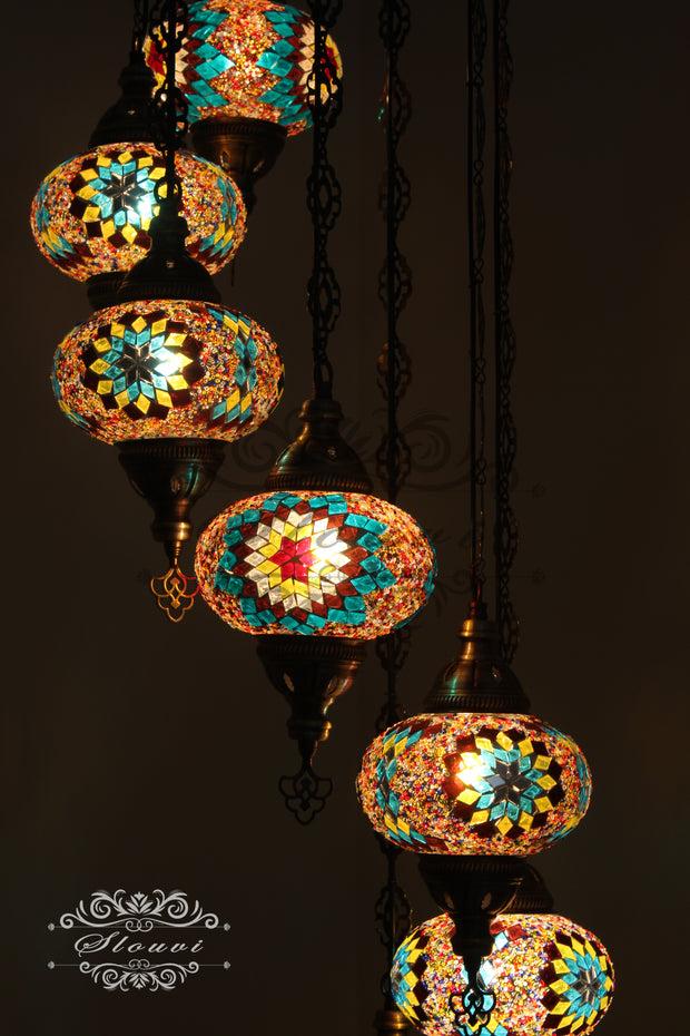 7 - BALL TURKISH MOSAIC CHANDELIER, LARGE GLOBES - TurkishLights.NET