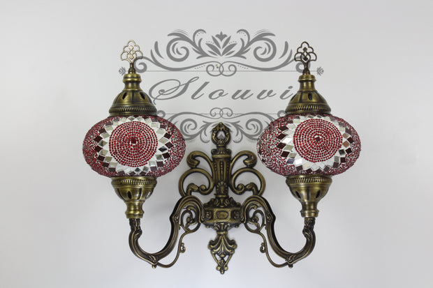 Turkish Mosaic Double Wall Sconce, With Large Globes, Upward - TurkishLights.NET