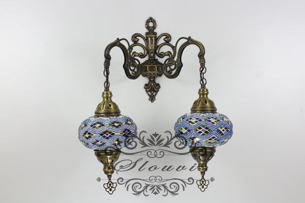 Turkish Mosaic Double Wall Sconce, With Large Globes - TurkishLights.NET