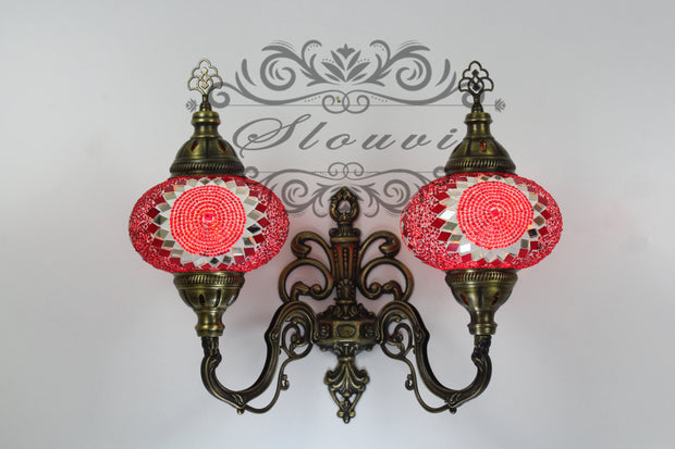 Turkish Mosaic Double Wall Sconce, With Large Globes, Upward - TurkishLights.NET