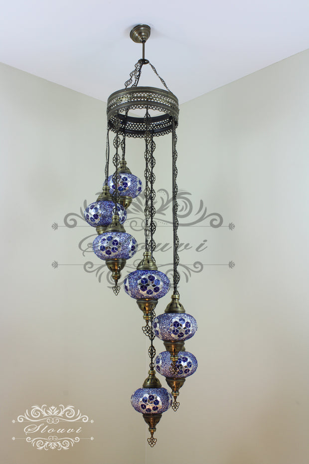 7 - BALL TURKISH MOSAIC CHANDELIER, LARGE GLOBES - TurkishLights.NET