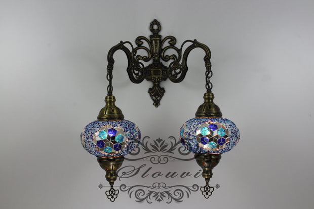 Turkish Mosaic Double Wall Sconce, With Large Globes - TurkishLights.NET