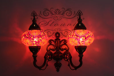 Turkish Mosaic Double Wall Sconce, With Large Globes, Upward - TurkishLights.NET