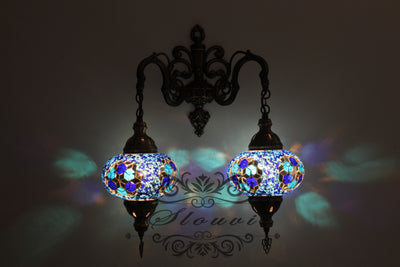 Turkish Mosaic Double Wall Sconce, With Large Globes - TurkishLights.NET