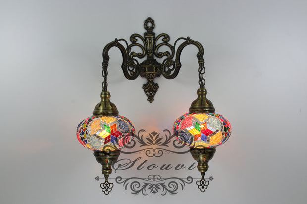 Turkish Mosaic Double Wall Sconce, With Large Globes - TurkishLights.NET