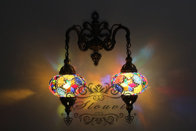 Turkish Mosaic Double Wall Sconce, With Large Globes - TurkishLights.NET