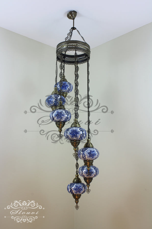 7 - BALL TURKISH MOSAIC CHANDELIER, LARGE GLOBES - TurkishLights.NET