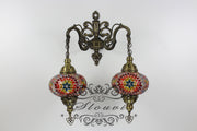 Turkish Mosaic Double Wall Sconce, With Large Globes - TurkishLights.NET