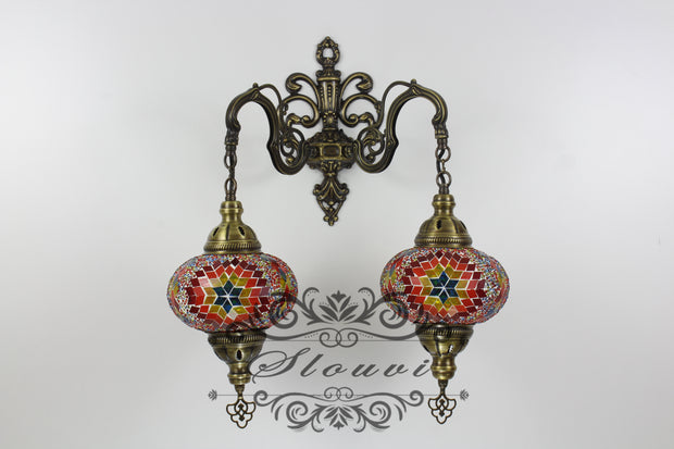 Turkish Mosaic Double Wall Sconce, With Large Globes - TurkishLights.NET