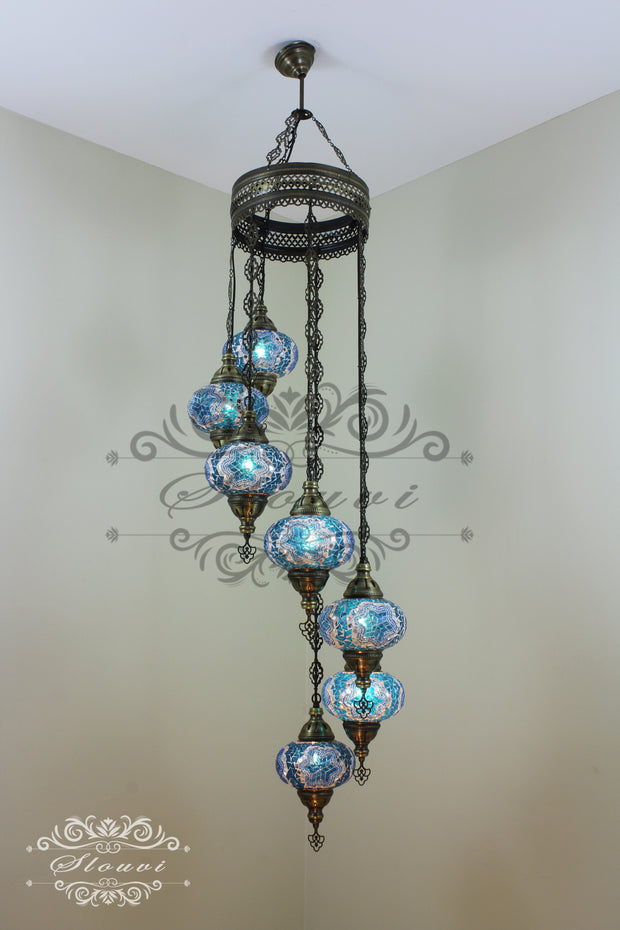 7 - BALL TURKISH MOSAIC CHANDELIER, LARGE GLOBES - TurkishLights.NET