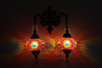 Turkish Mosaic Double Wall Sconce, With Large Globes - TurkishLights.NET