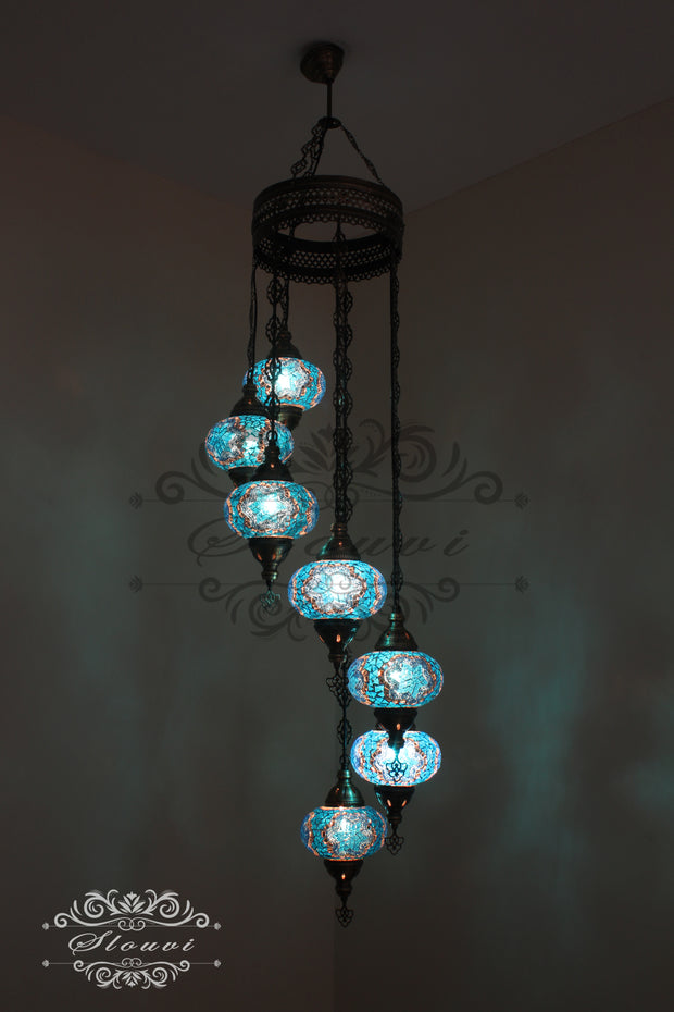 7 - BALL TURKISH MOSAIC CHANDELIER, LARGE GLOBES - TurkishLights.NET