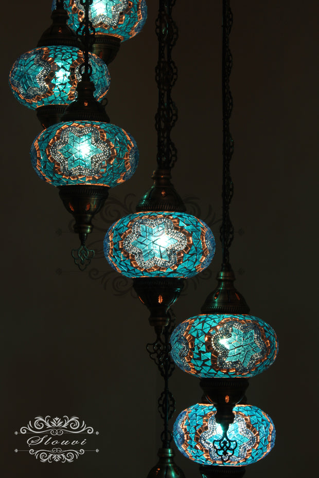 7 - BALL TURKISH MOSAIC CHANDELIER, LARGE GLOBES - TurkishLights.NET