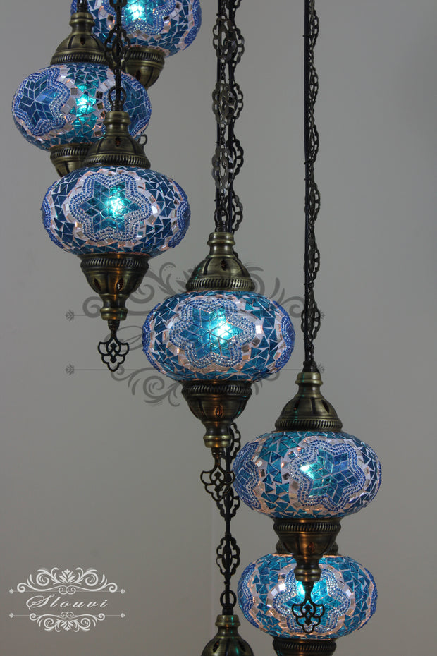 7 - BALL TURKISH MOSAIC CHANDELIER, LARGE GLOBES - TurkishLights.NET