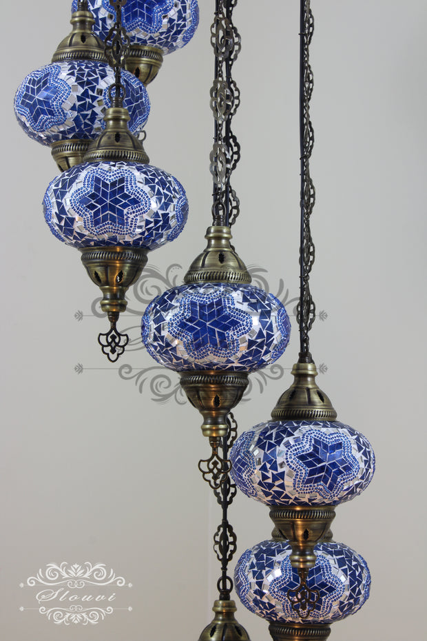 7 - BALL TURKISH MOSAIC CHANDELIER, LARGE GLOBES - TurkishLights.NET