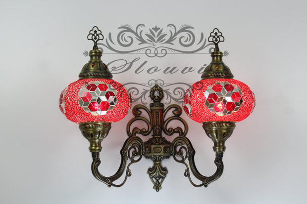 Turkish Mosaic Double Wall Sconce, With Large Globes, Upward - TurkishLights.NET