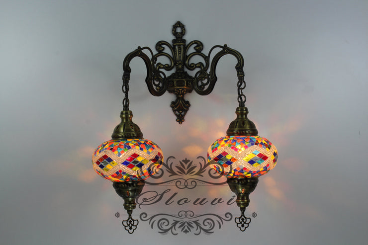 Turkish Mosaic Double Wall Sconce, With Large Globes - TurkishLights.NET