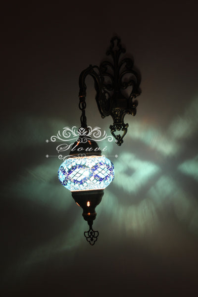 Turkish Mosaic  Wall Sconce, With Medium Globe - TurkishLights.NET