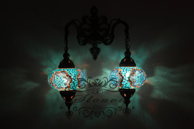 Turkish Mosaic Double Wall Sconce, With Large Globes - TurkishLights.NET