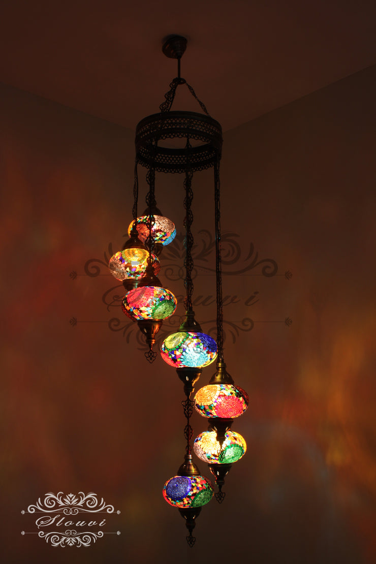 7 - BALL TURKISH MOSAIC CHANDELIER, LARGE GLOBES - TurkishLights.NET