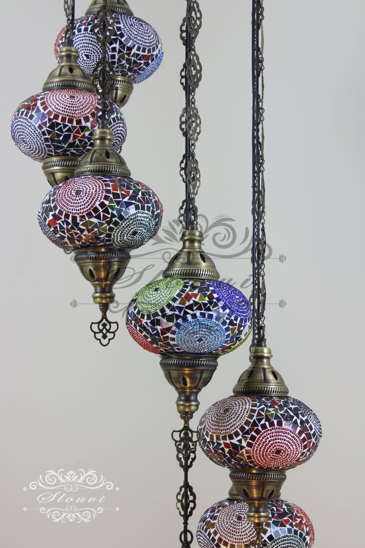 7 - BALL TURKISH MOSAIC CHANDELIER, LARGE GLOBES - TurkishLights.NET