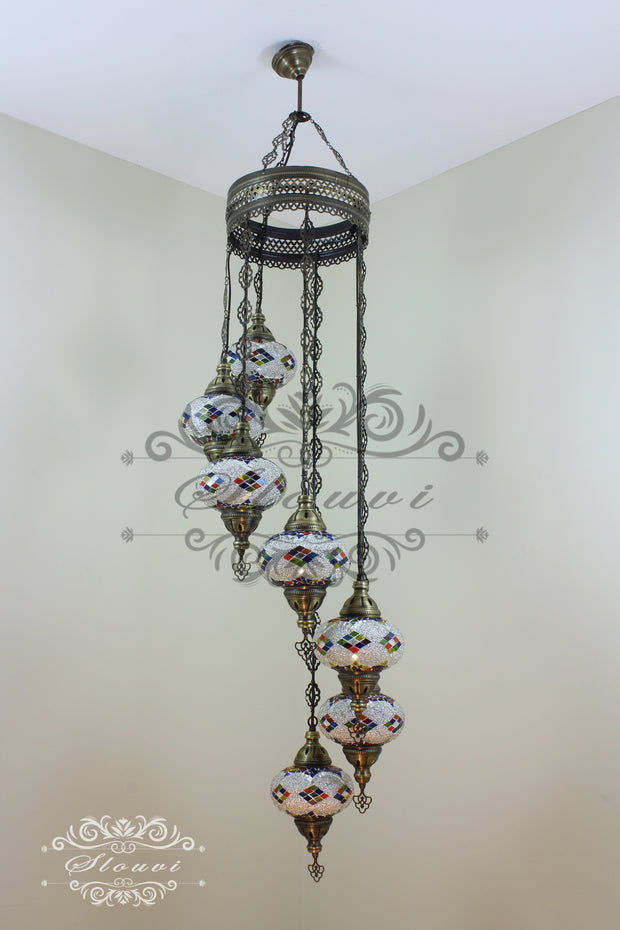 7 - BALL TURKISH MOSAIC CHANDELIER, LARGE GLOBES - TurkishLights.NET