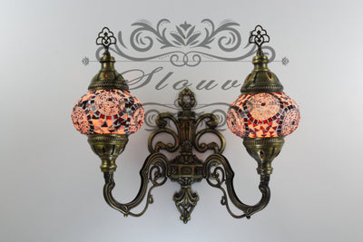 Turkish Mosaic Double Wall Sconce, With Medium Globes, Upward - TurkishLights.NET