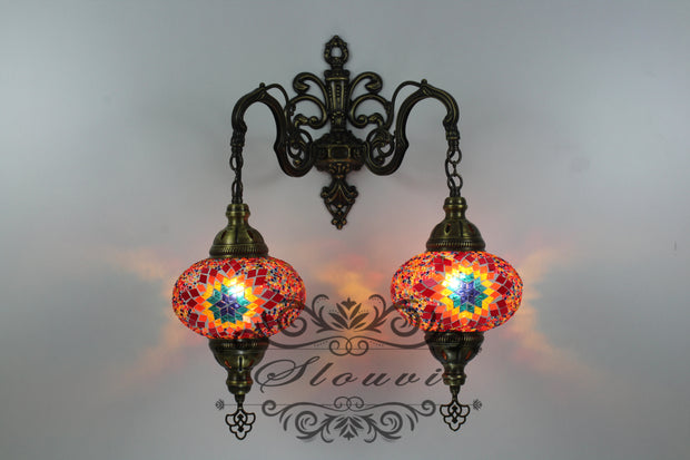 Turkish Mosaic Double Wall Sconce, With Large Globes - TurkishLights.NET