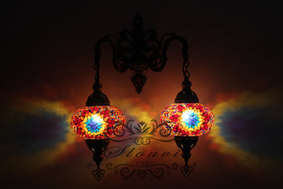 Turkish Mosaic Double Wall Sconce, With Large Globes - TurkishLights.NET