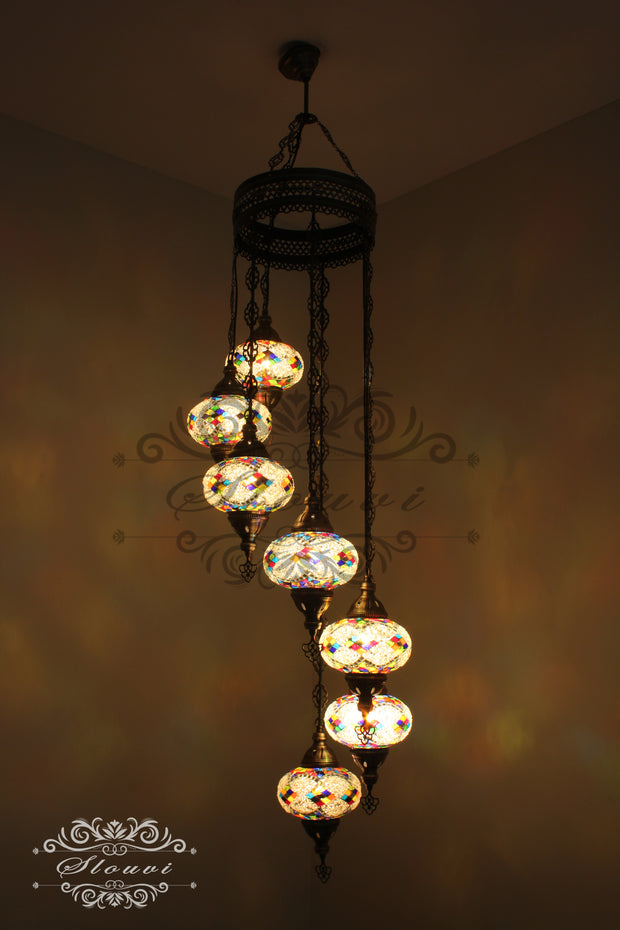 7 - BALL TURKISH MOSAIC CHANDELIER, LARGE GLOBES - TurkishLights.NET