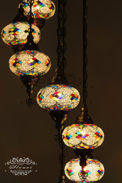 7 - BALL TURKISH MOSAIC CHANDELIER, LARGE GLOBES - TurkishLights.NET