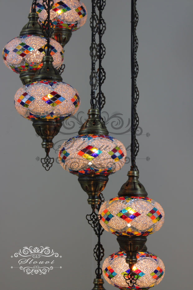 7 - BALL TURKISH MOSAIC CHANDELIER, LARGE GLOBES - TurkishLights.NET