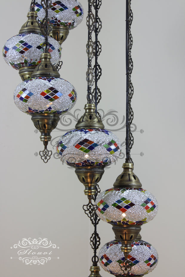 7 - BALL TURKISH MOSAIC CHANDELIER, LARGE GLOBES - TurkishLights.NET