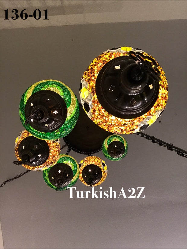 Turkish Mosaic Chandelier with 7 Medium - BALL(Swag Cable Option),ID: 136 - TurkishLights.NET