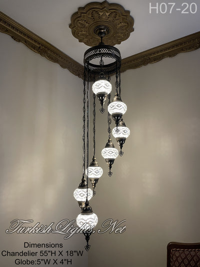 7 (M) BALL TURKISH WATER DROP MOSAIC CHANDELIER WİTH MEDIUM GLOBES 10 TO CHOOSE