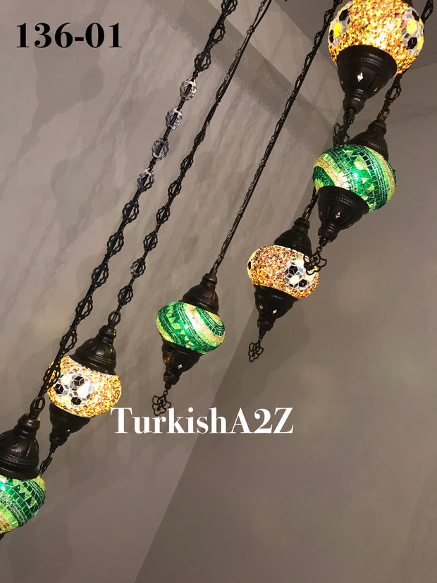 Turkish Mosaic Chandelier with 7 Medium - BALL(Swag Cable Option),ID: 136 - TurkishLights.NET