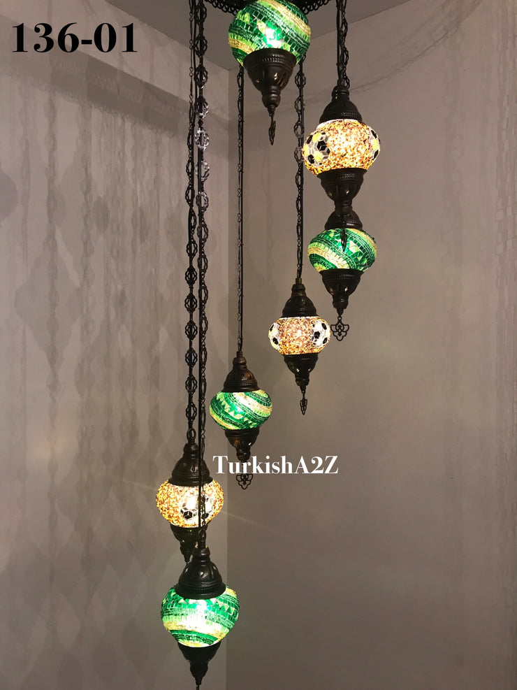 Turkish Mosaic Chandelier with 7 Medium - BALL(Swag Cable Option),ID: 136 - TurkishLights.NET