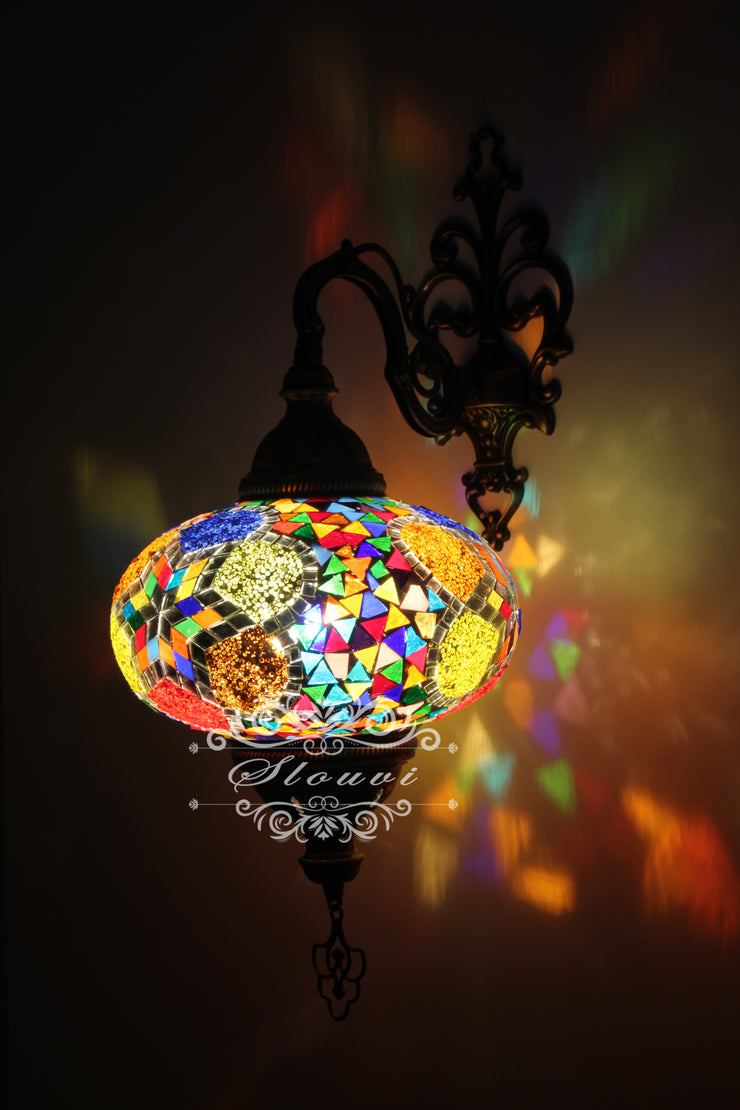 Turkish Mosaic  Wall Sconce, With Extra Large Globes - TurkishLights.NET