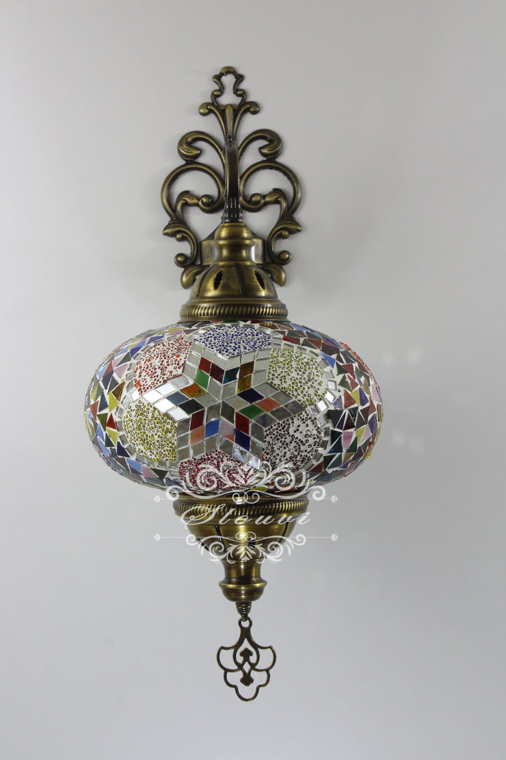 Turkish Mosaic  Wall Sconce, With Extra Large Globes - TurkishLights.NET