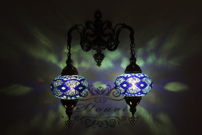 Turkish Mosaic Double Wall Sconce, With Large Globes - TurkishLights.NET