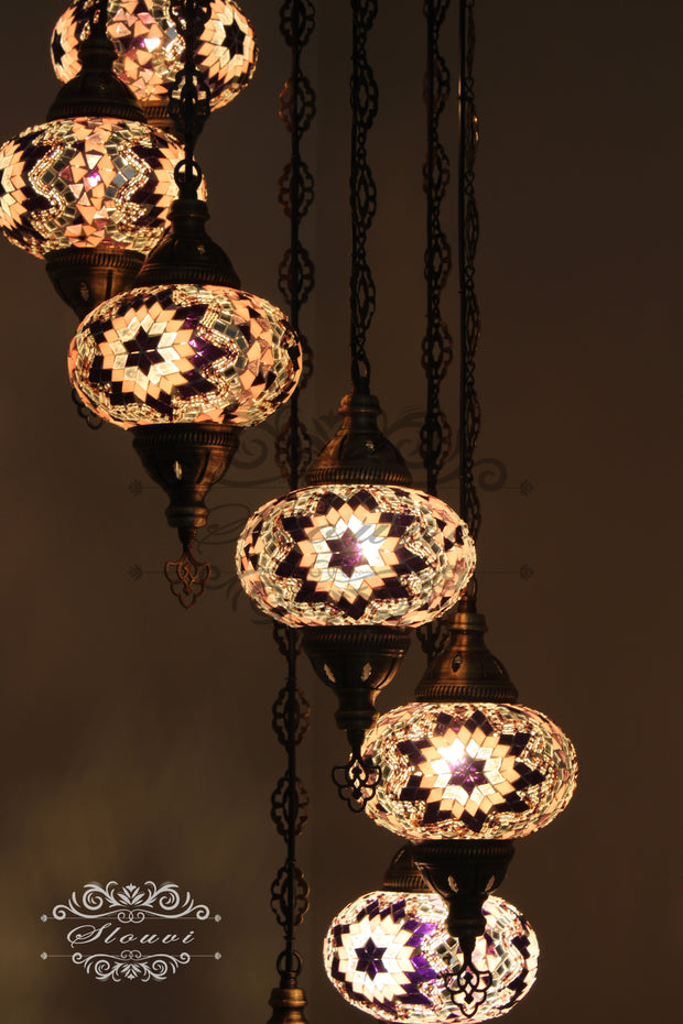 7 - BALL TURKISH MOSAIC CHANDELIER, LARGE GLOBES - TurkishLights.NET