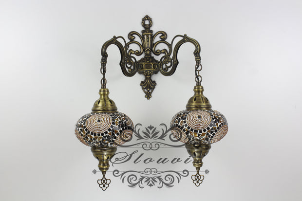 Turkish Mosaic Double Wall Sconce, With Large Globes - TurkishLights.NET