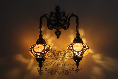 Turkish Mosaic Double Wall Sconce, With Large Globes - TurkishLights.NET