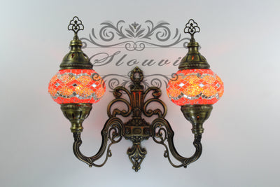 Turkish Mosaic Double Wall Sconce, With Medium Globes, Upward - TurkishLights.NET