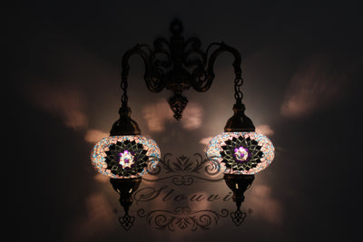 Turkish Mosaic Double Wall Sconce, With Large Globes - TurkishLights.NET